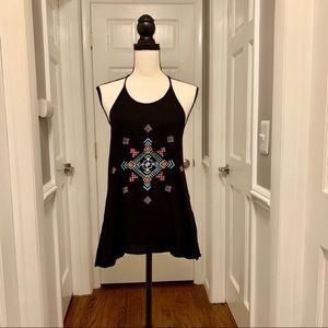 Truth NYC tribal design embroidered black tank top